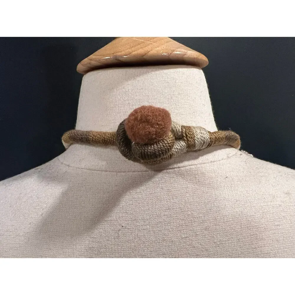 Statement Necklace Layered Woven Rope Fringe Fiber Art Boho Bib Handmade